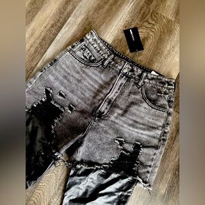 Stylish Black leathered and Gray Women's Jeans